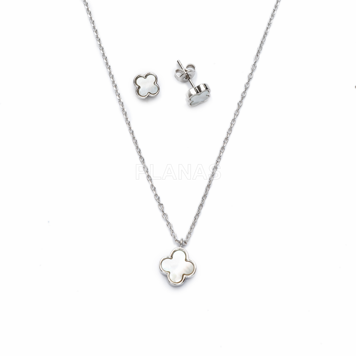 Conjunto de colar e brincos em latão e zircônias cúbicas.