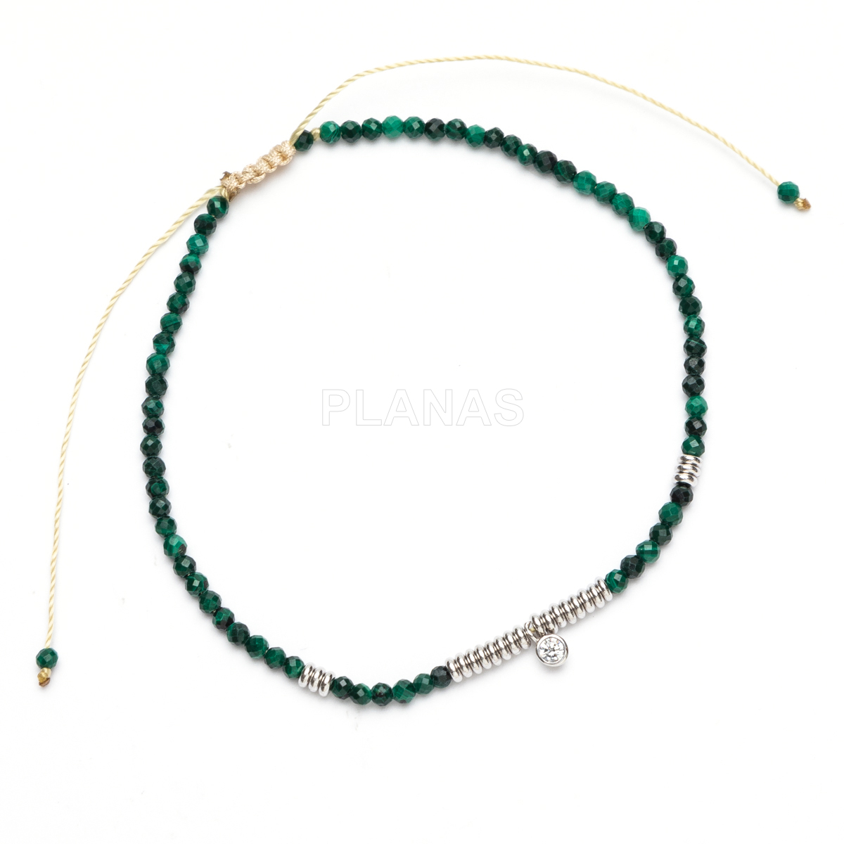 Pulsera macramé en Plata de ley y minerales. 