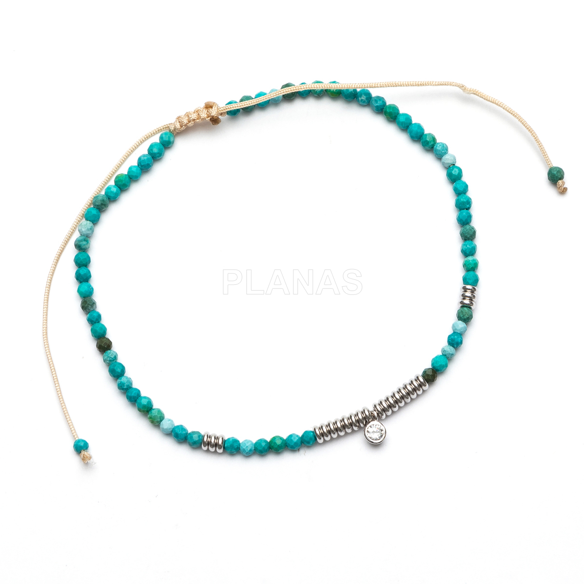 Pulsera macramé en Plata de ley y minerales. 