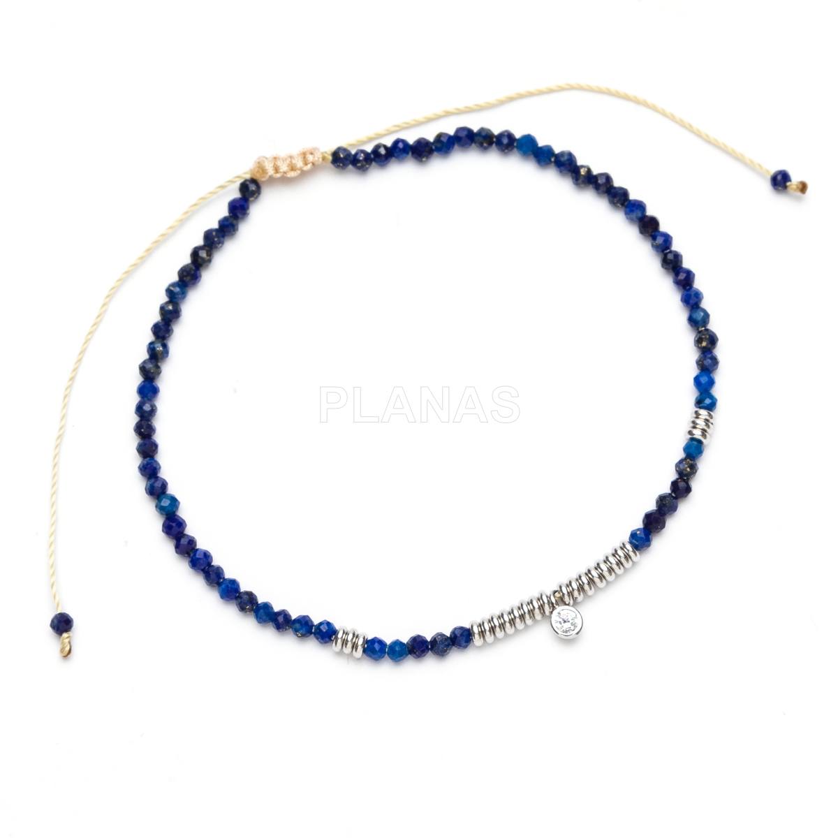 Pulsera macramé en Plata de ley y minerales. 