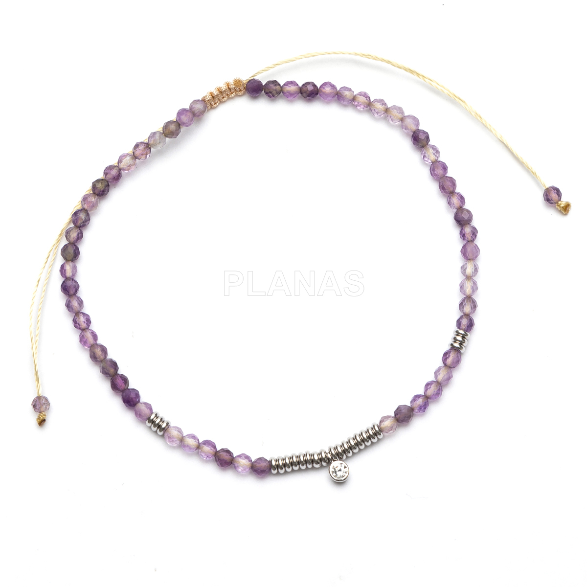 Pulsera macramé en Plata de ley y minerales. 