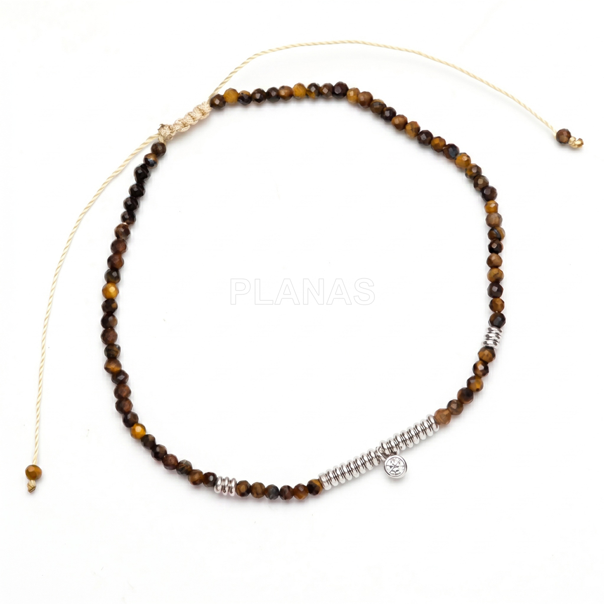 Pulseira de macramê em prata de lei e minerais. 