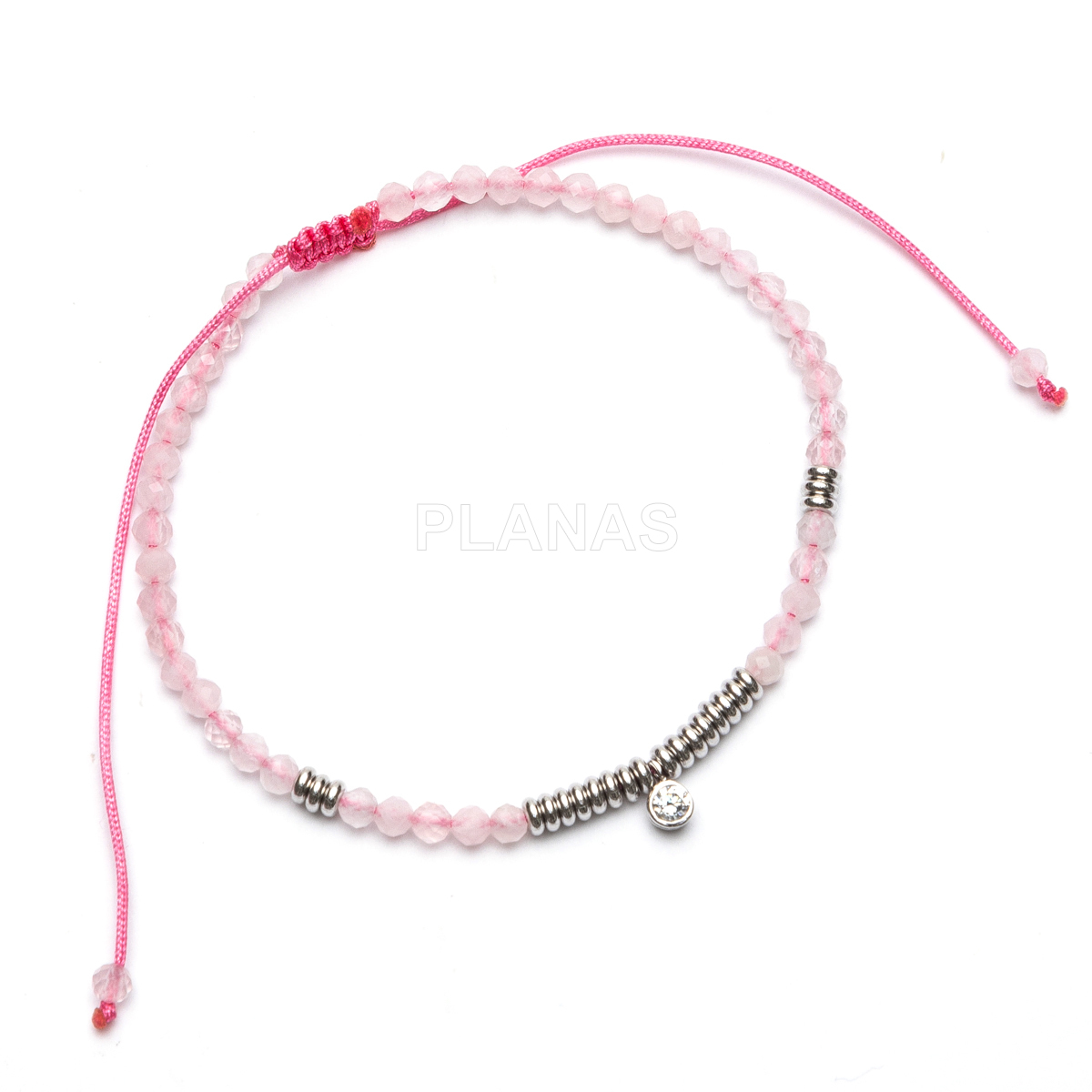 Pulsera macramé en Plata de ley y minerales. 