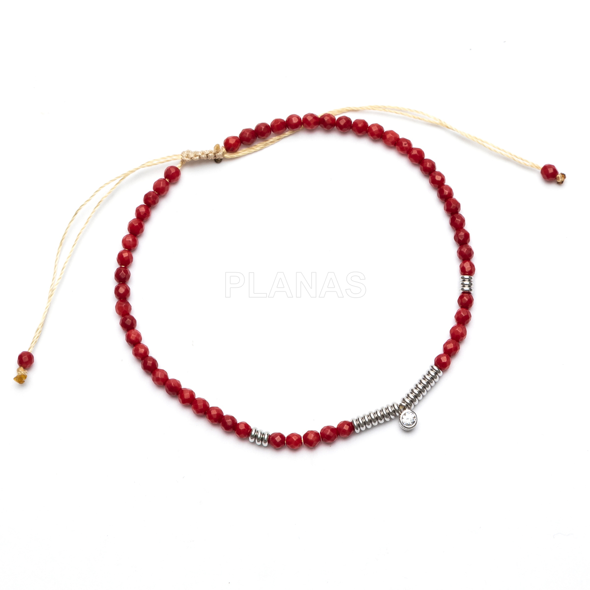 Pulsera macramé en Plata de ley y minerales. 