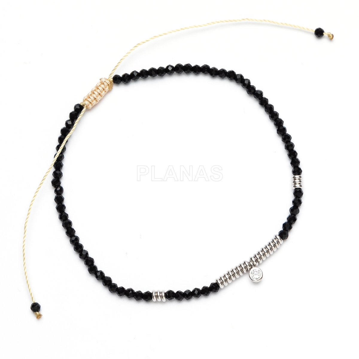 Pulsera macramé en Plata de ley y minerales. 