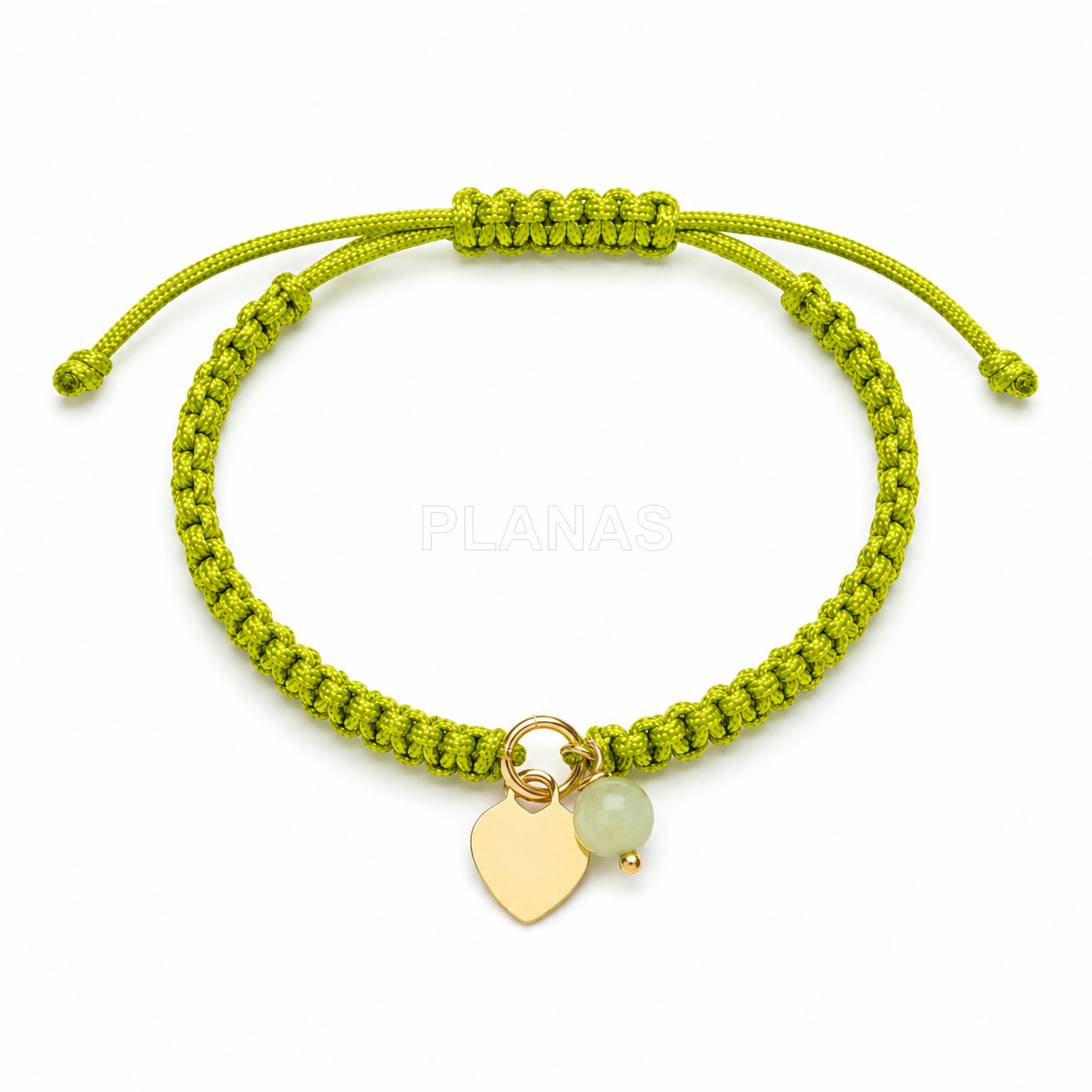 Pulsera macramé en Plata de ley y Peridot. CORAZÓN.