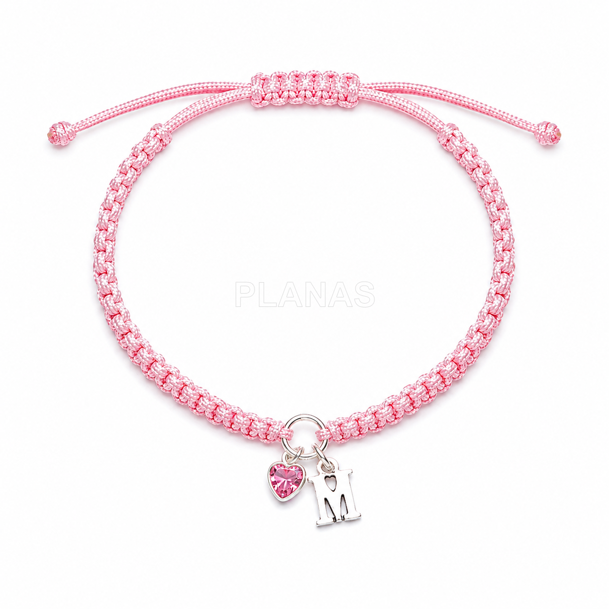 Pulsera macramé en Plata de ley.  CORAZÓN.