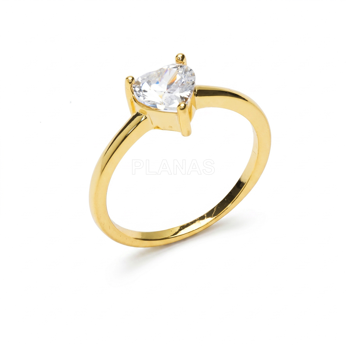 Anillo en Latón de alta calidad y Baño Oro con circonita Blanco. CORAZÓN.