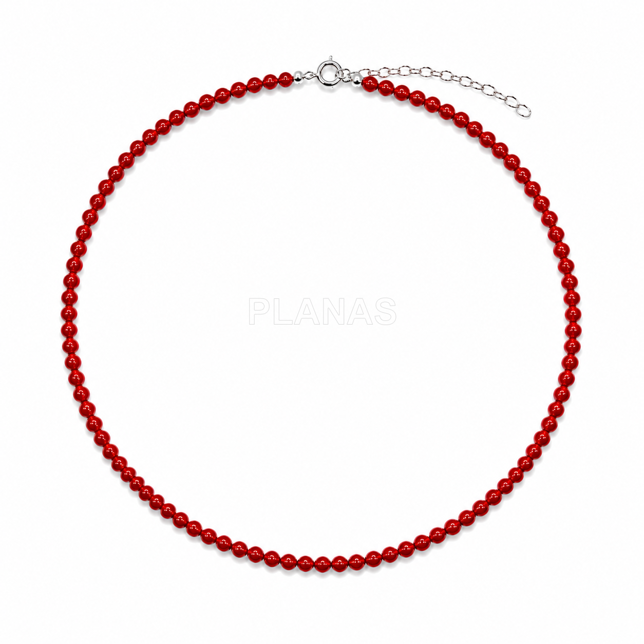 Colar e pulseira em prata de lei com coral de 3mm.