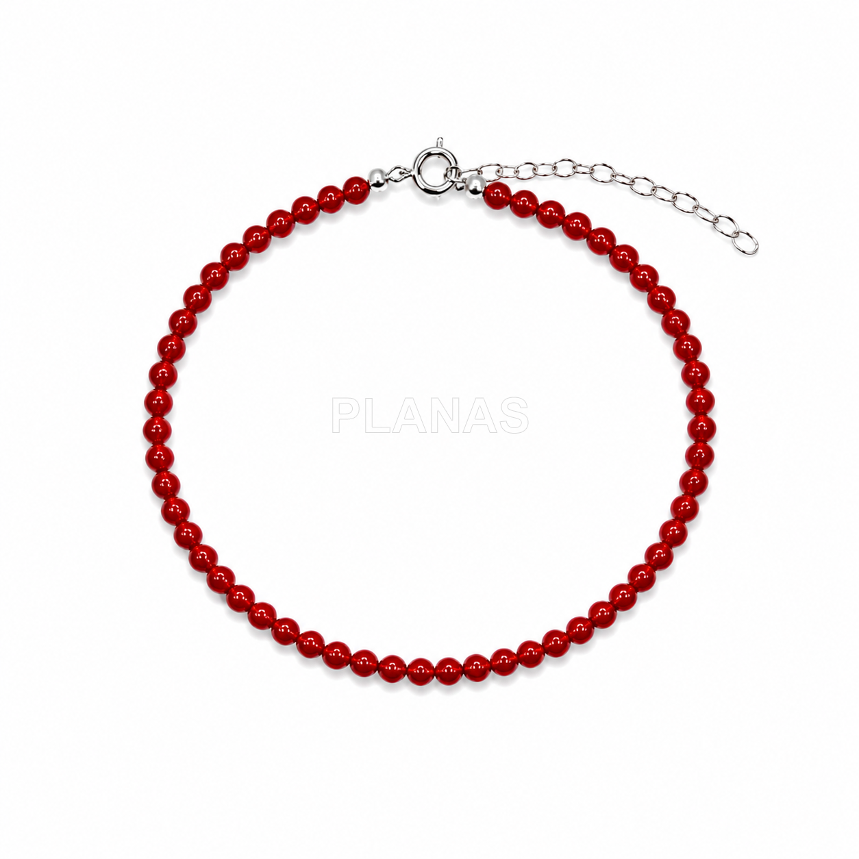 Colar e pulseira em prata de lei com coral de 3mm.