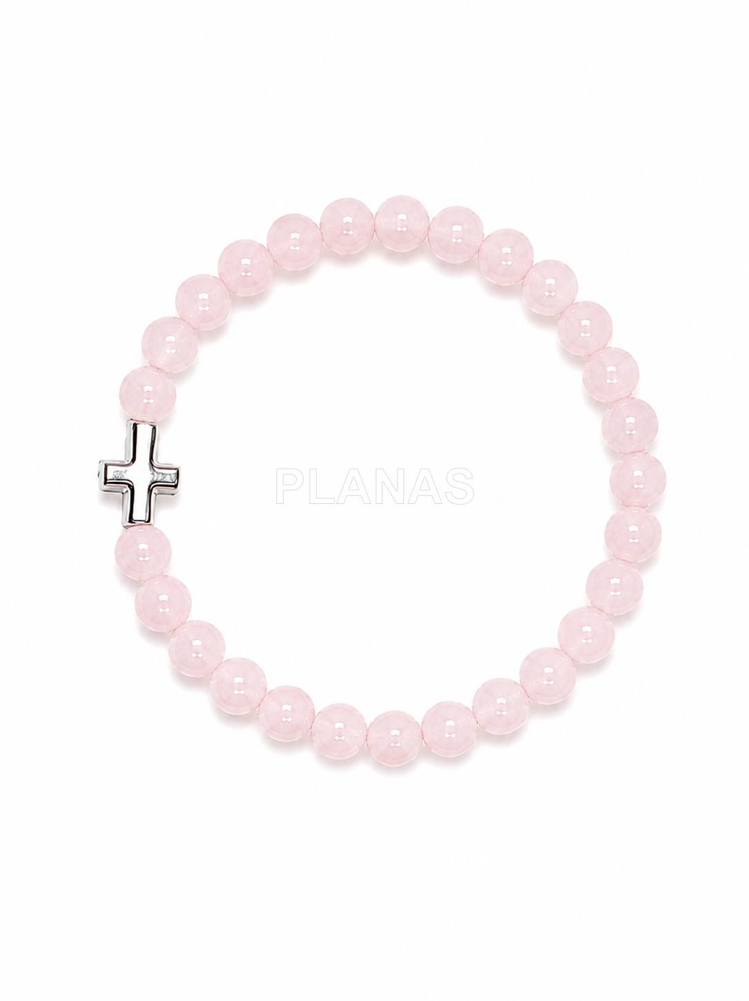 Pulseira elástica em prata de lei e minerais. cruz.