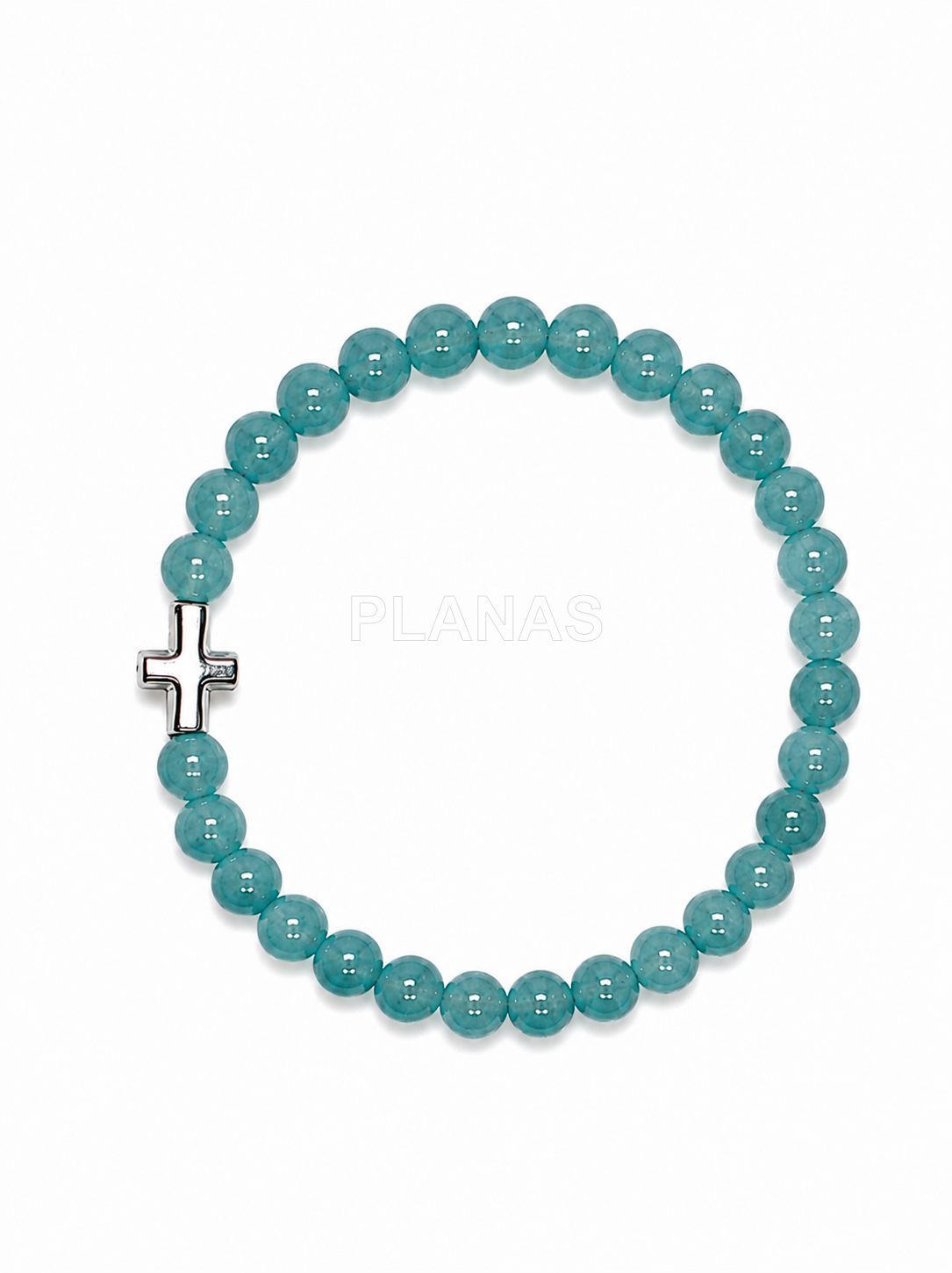 Pulseira elástica em prata de lei e minerais. cruz.