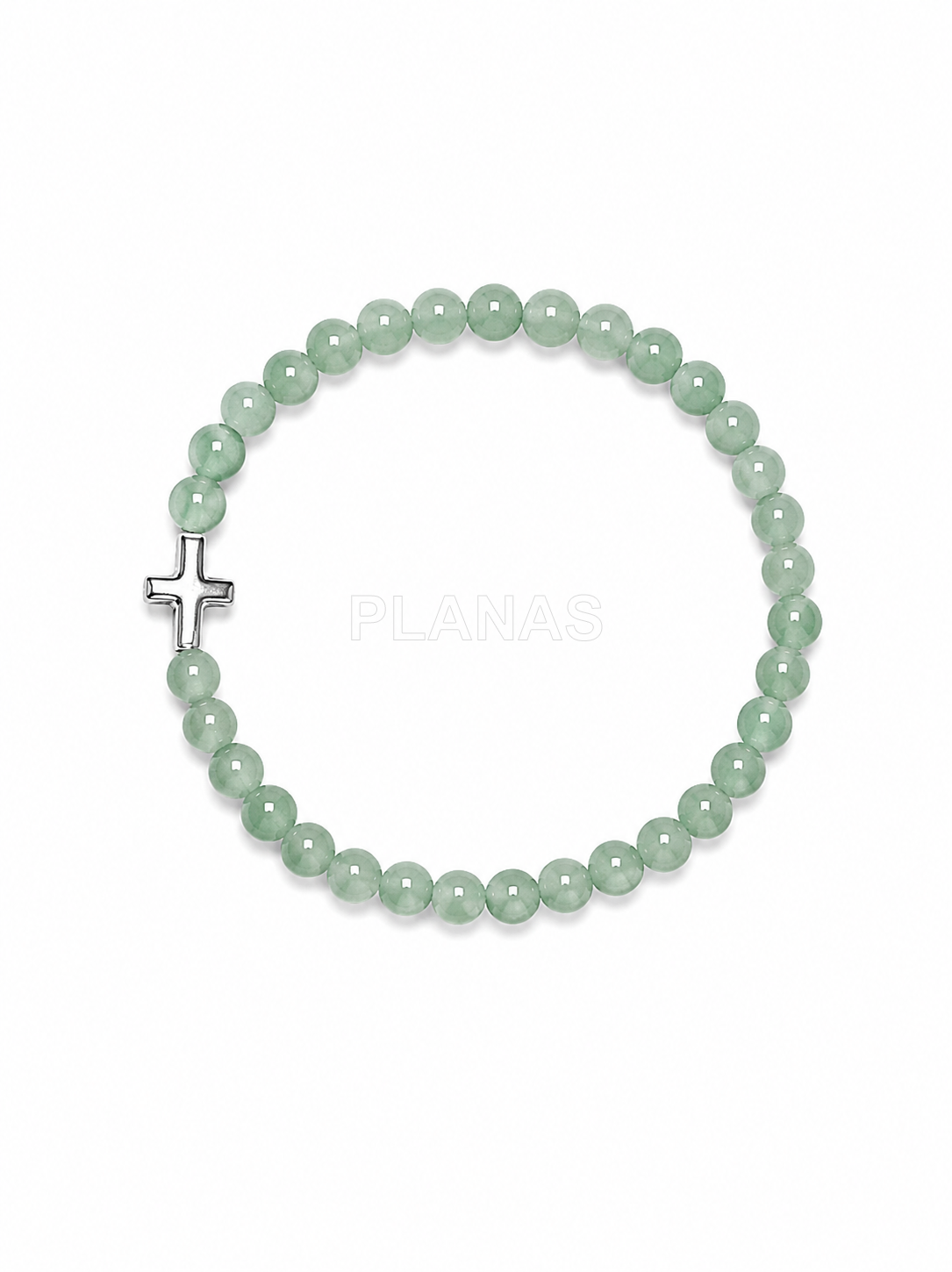 Pulseira elástica em prata de lei e minerais. cruz.
