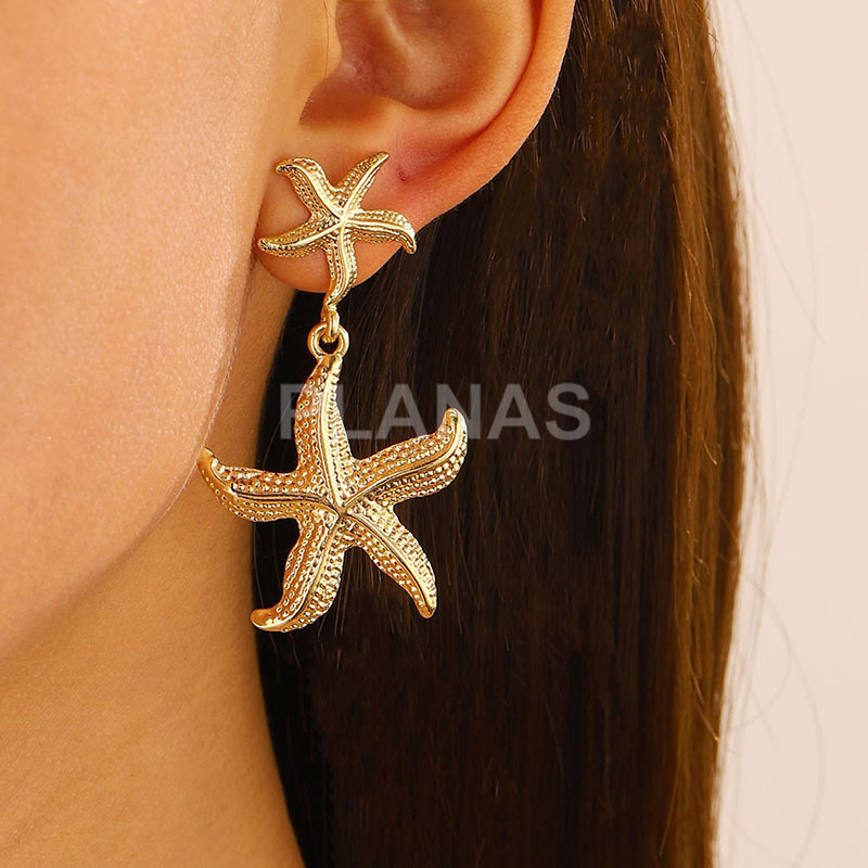 Pendientes en Acero Inoxidable 304 y Baño oro. ESTRELLA DE MAR.