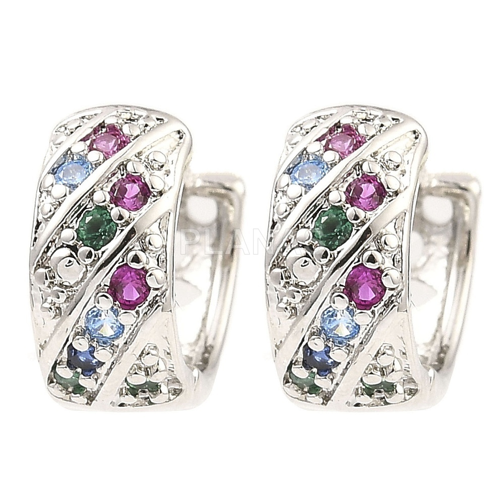Aros en Latón y Circonitas de colores.  
