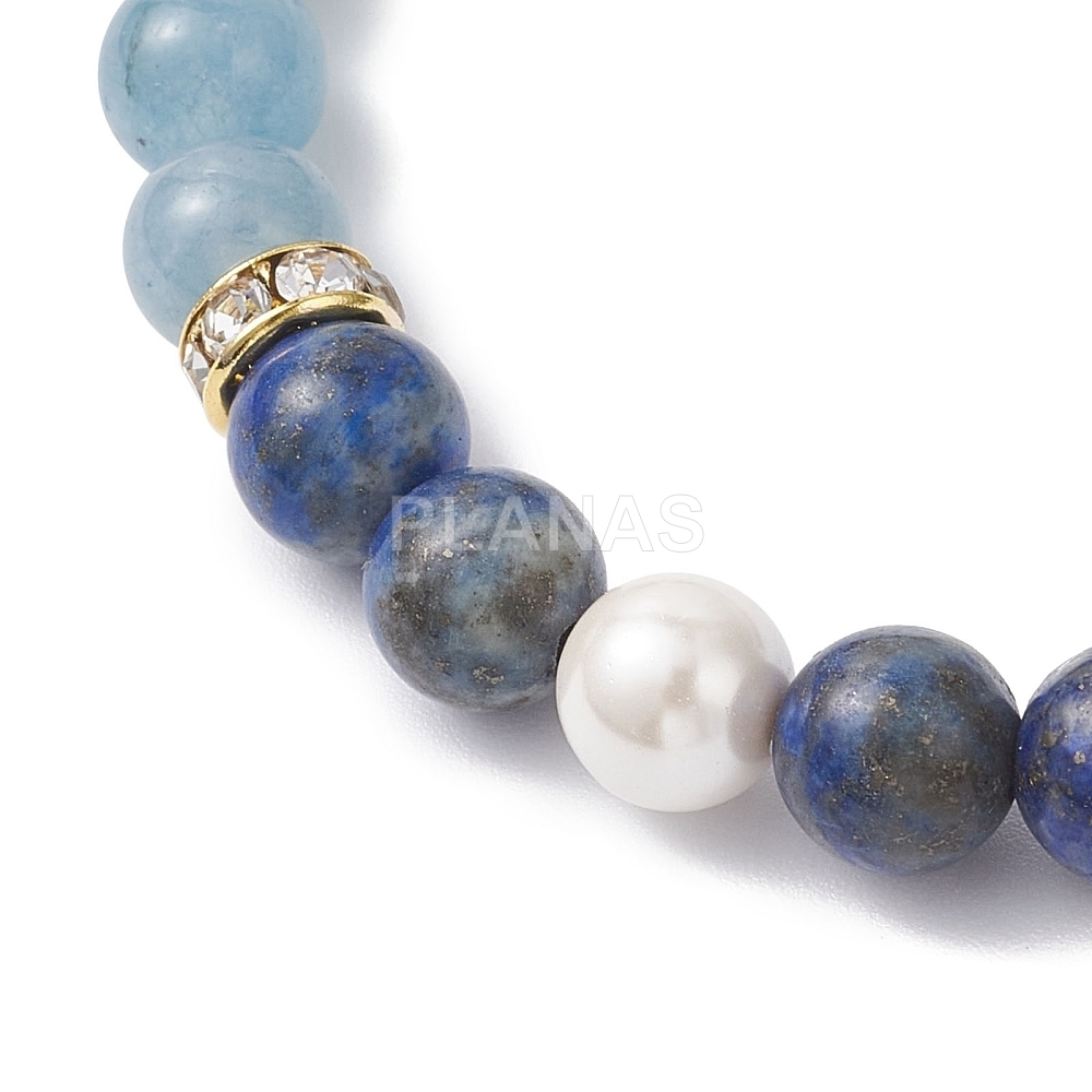 Pulsera elástica con Lapizlazuli, quarzo y perla nacarada.
