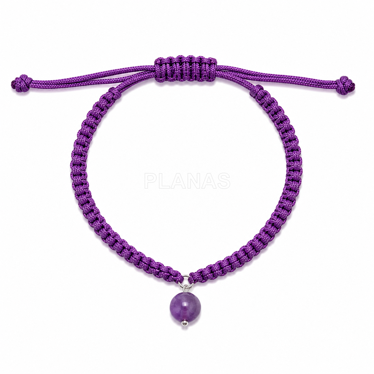 Pulseira de macramê com acabamento em prata de lei e pedra mineral.