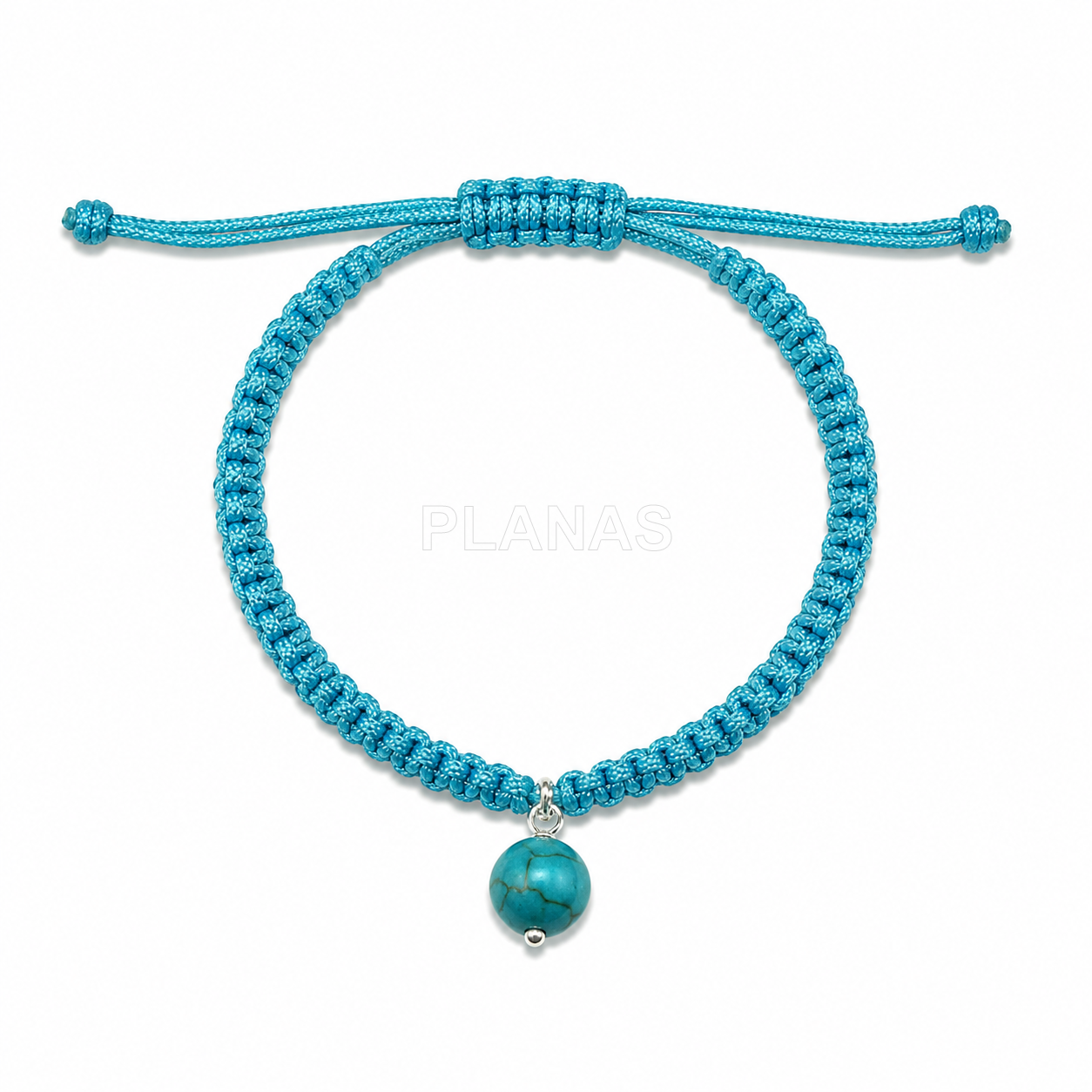 Pulseira de macramê com acabamento em prata de lei e pedra mineral.