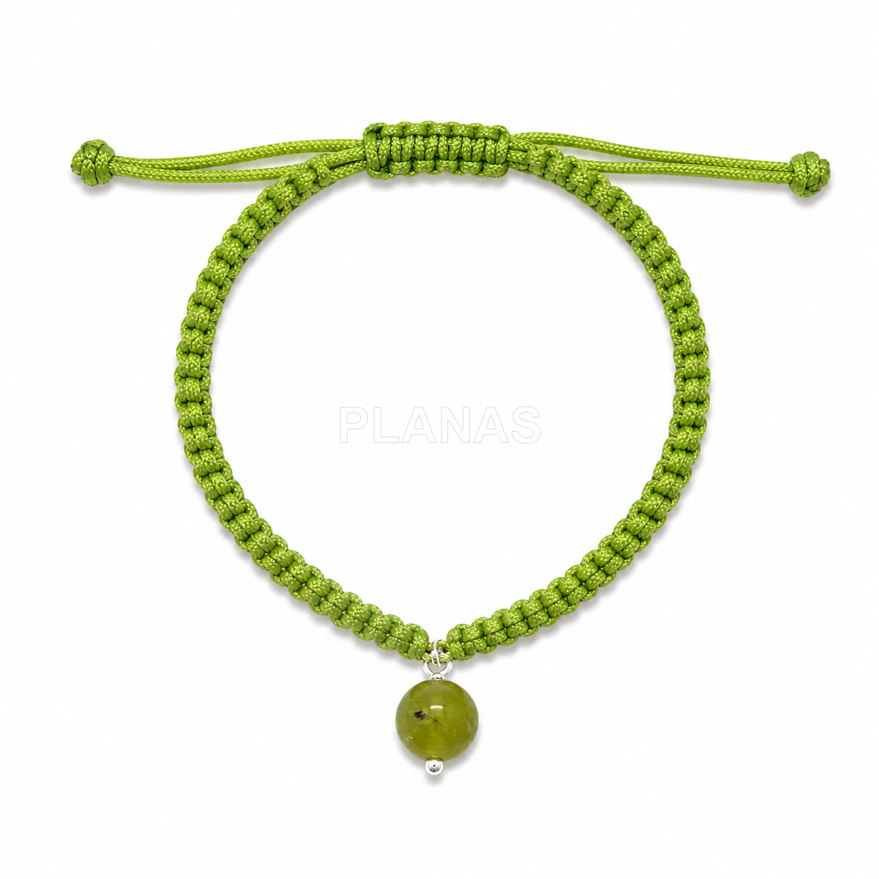 Pulseira de macramê com acabamento em prata de lei e pedra mineral.