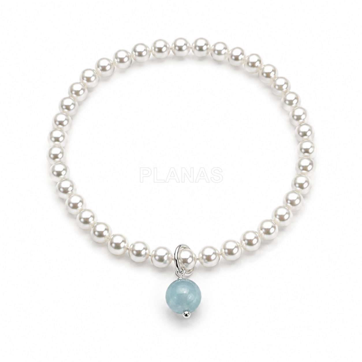 Pulseira elástica com pérolas de cristal austríaco de alta qualidade de 4 mm e morganita de 6 mm. 