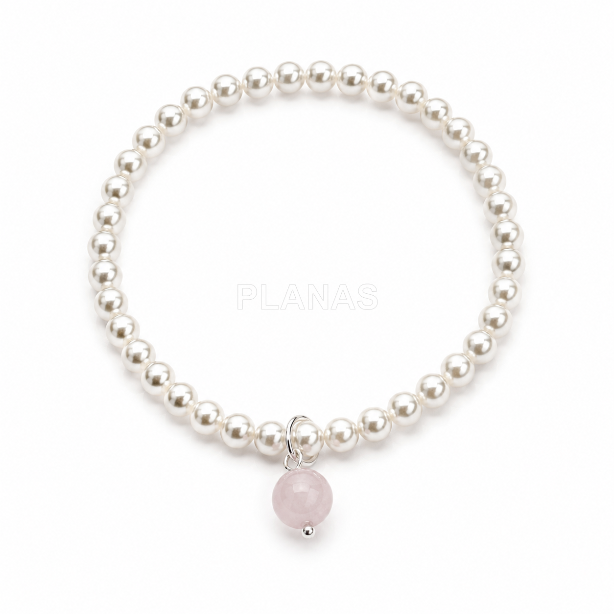 Pulseira elástica com pérolas de cristal austríaco de alta qualidade de 4 mm e morganita de 6 mm. 