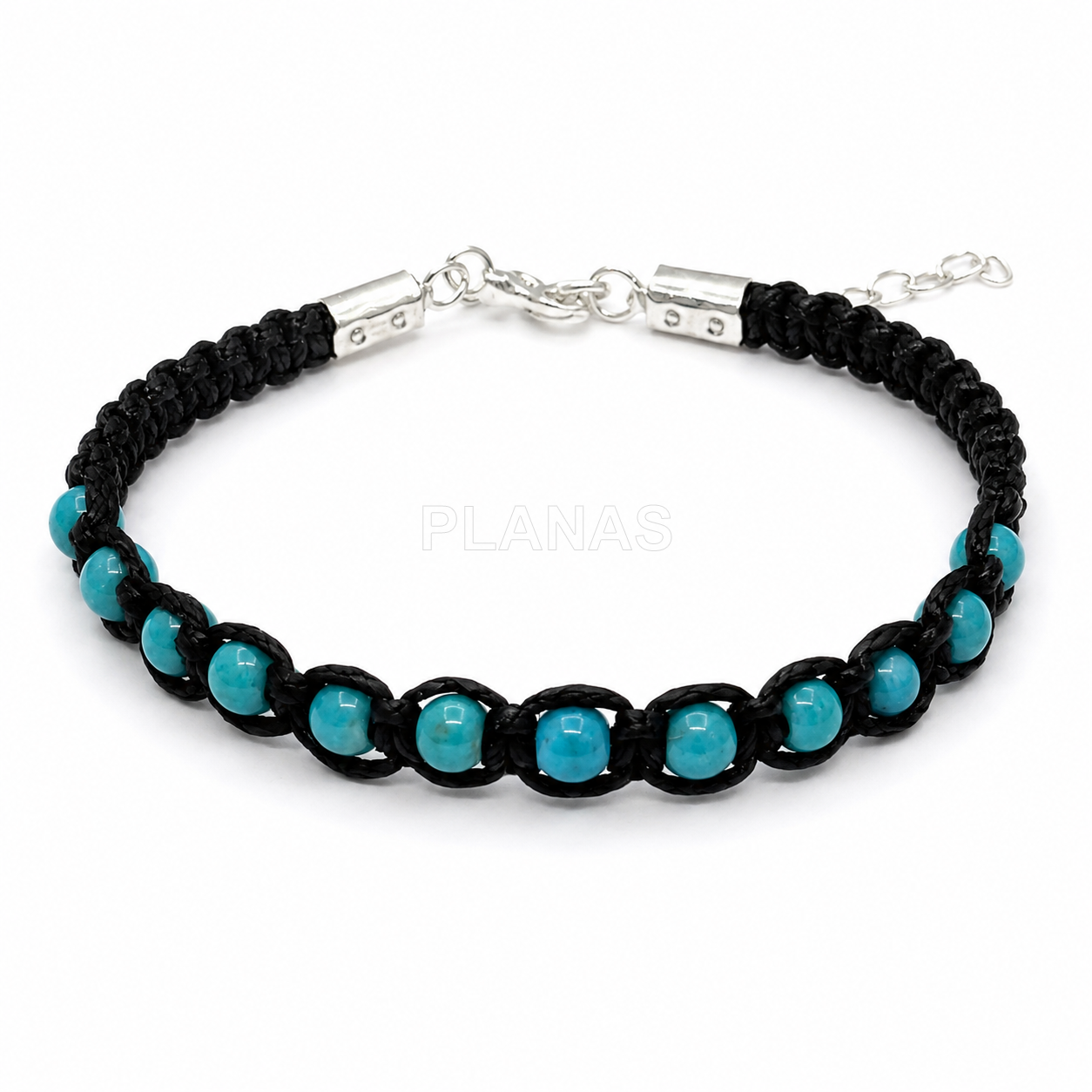 Pulsera en plata de ley y bolitas color Turquesa.  