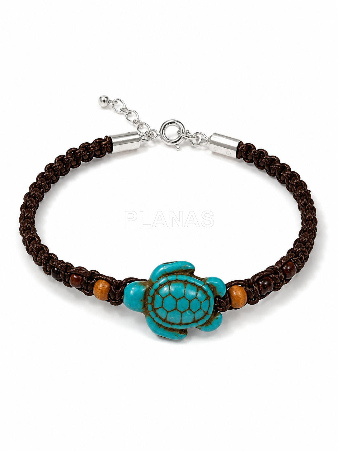 Pulseira de prata de lei com tartaruga.  