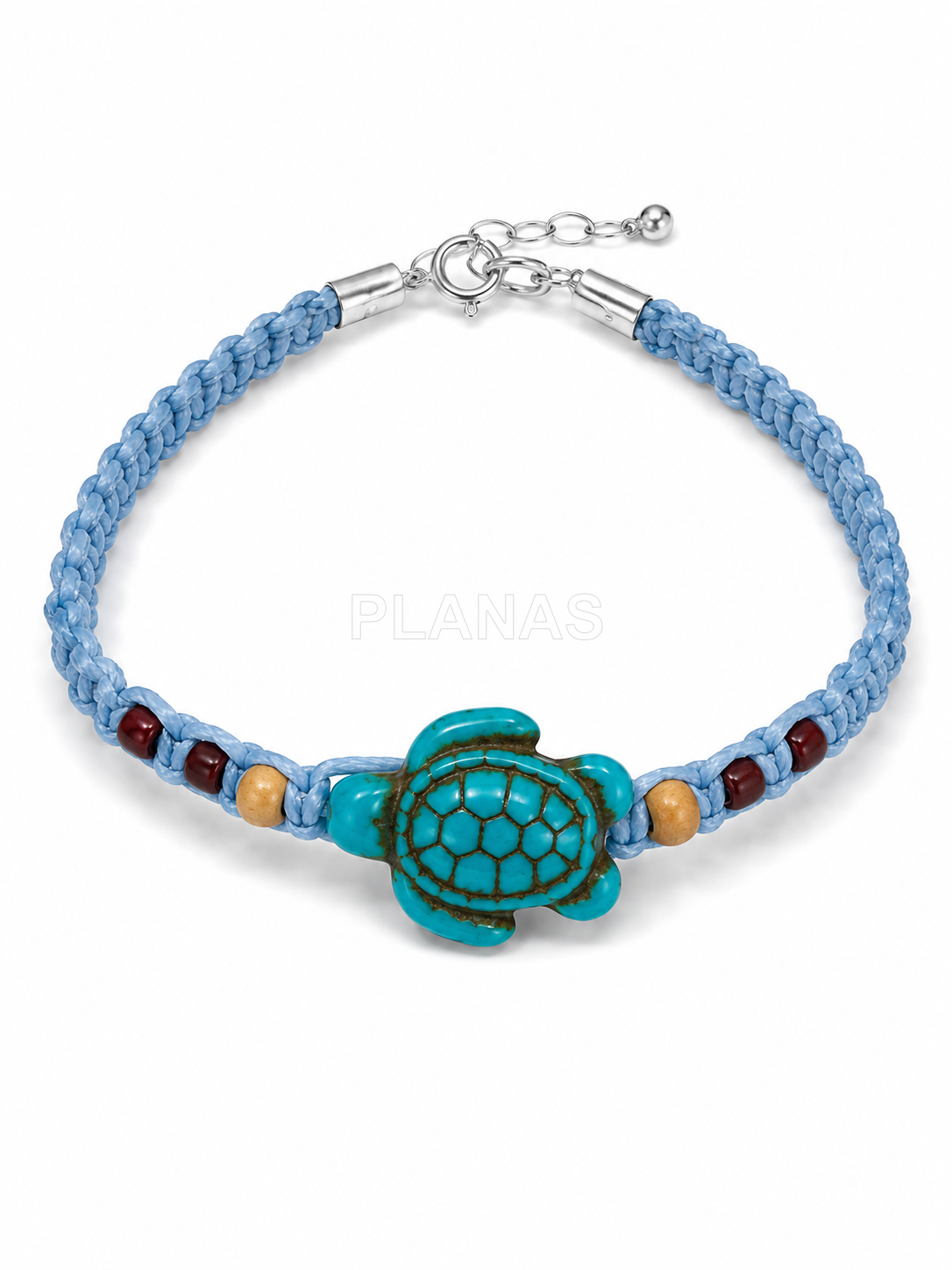 Pulseira de prata de lei com tartaruga.  