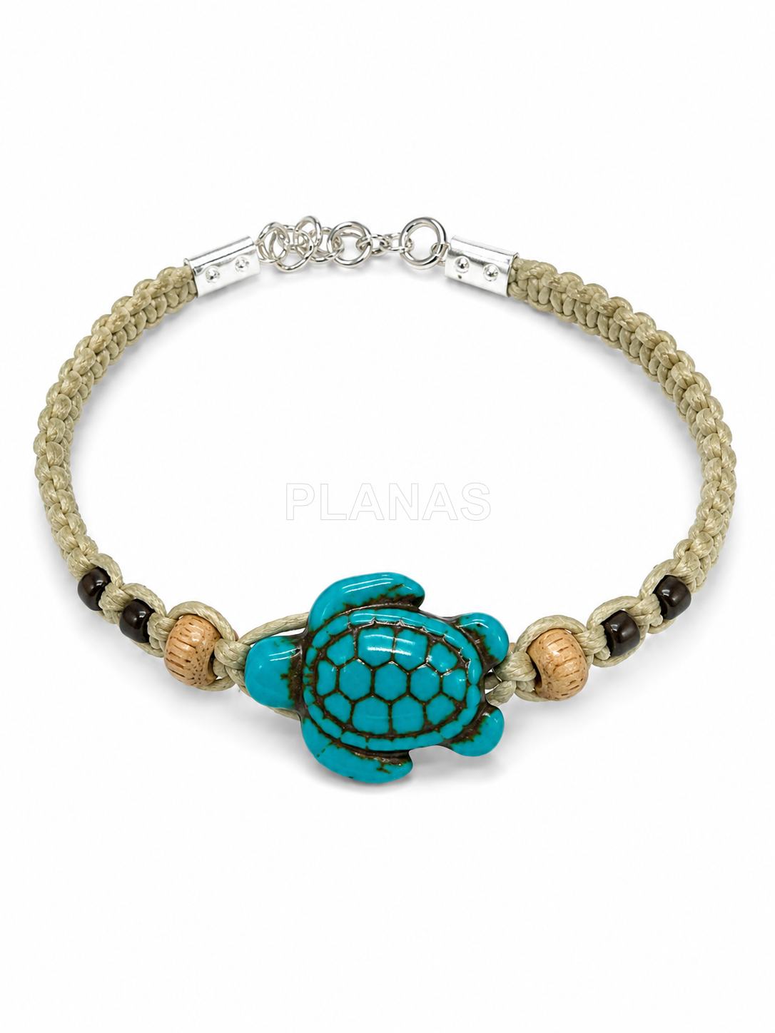 Pulseira de prata de lei com tartaruga.  