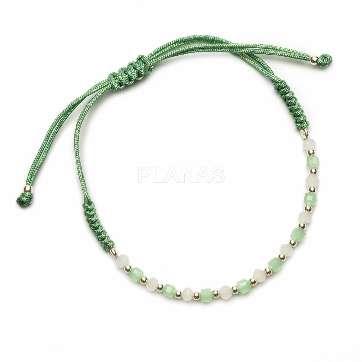 Pulseira de macramê em prata de lei com minerais. 