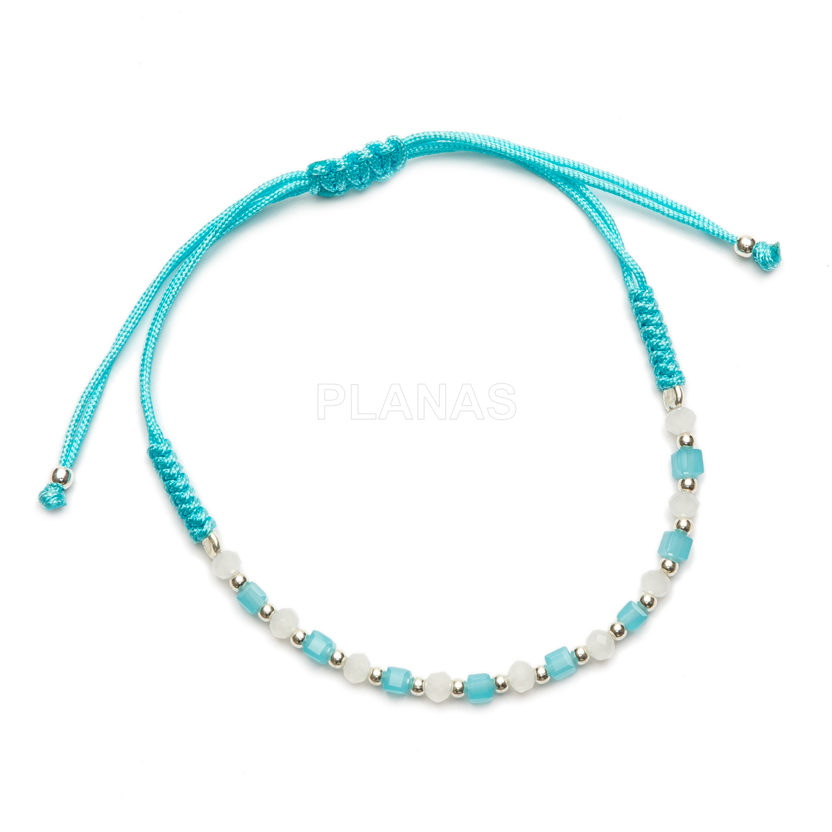 Pulseira de macramê em prata de lei com minerais. 