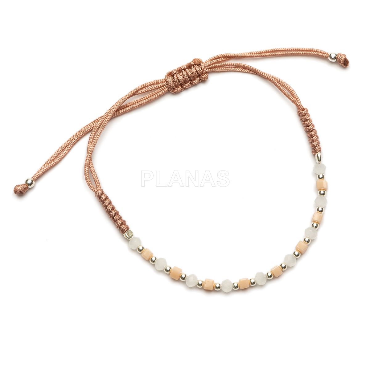 Pulseira de macramê em prata de lei com minerais. 
