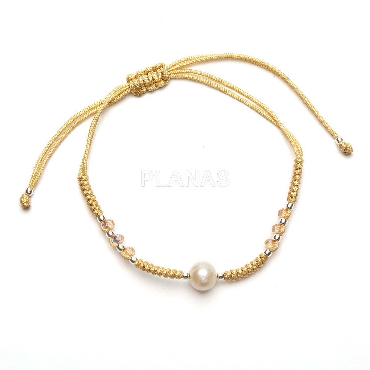 Pulseira de macramê em prata de lei e pérola cultivada. 
