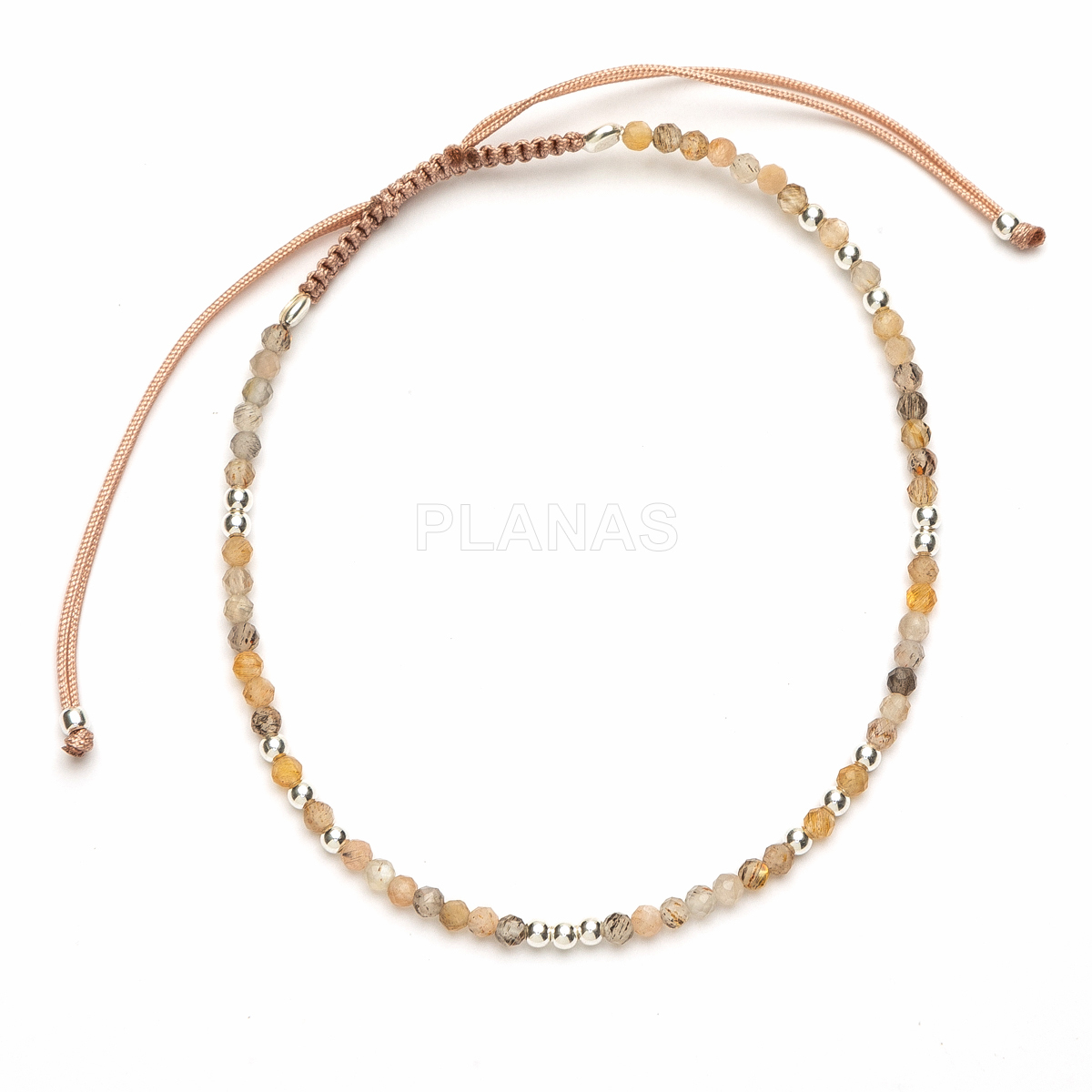 Pulseira de macramê em prata de lei com minerais. 