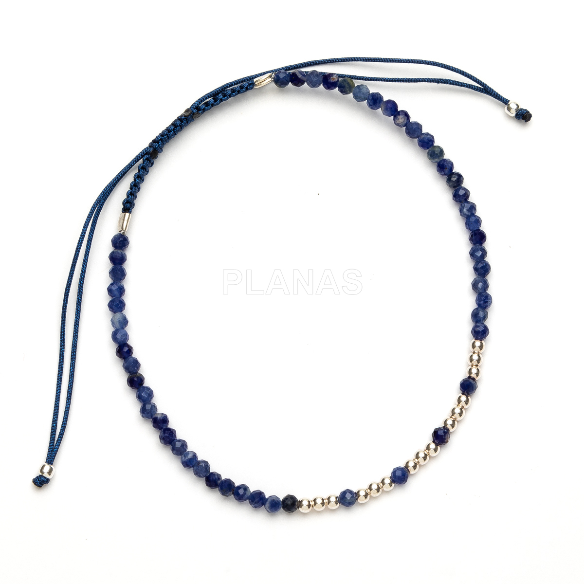 Pulseira de macramê em prata de lei com minerais. 
