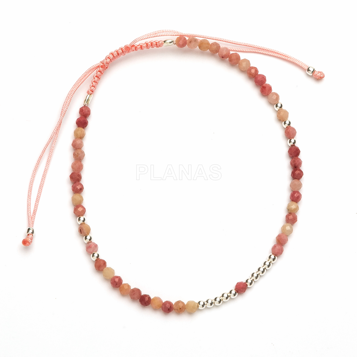 Pulseira de macramê em prata de lei com minerais. 
