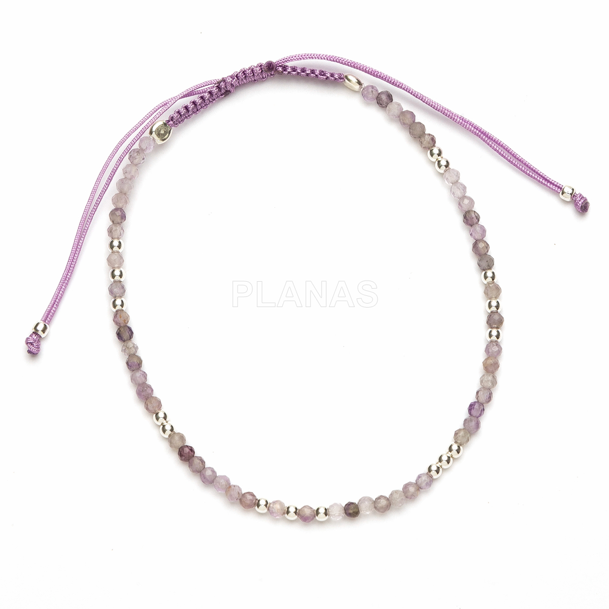 Pulseira de macramê em prata de lei com minerais. 