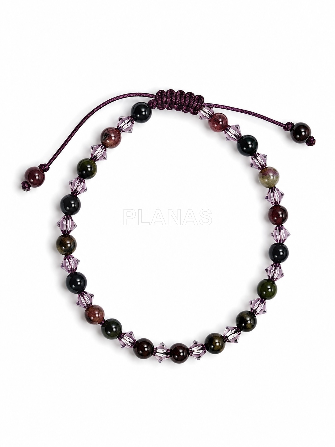 Pulseira de macramê com cristais austríacos e componentes minerais. 