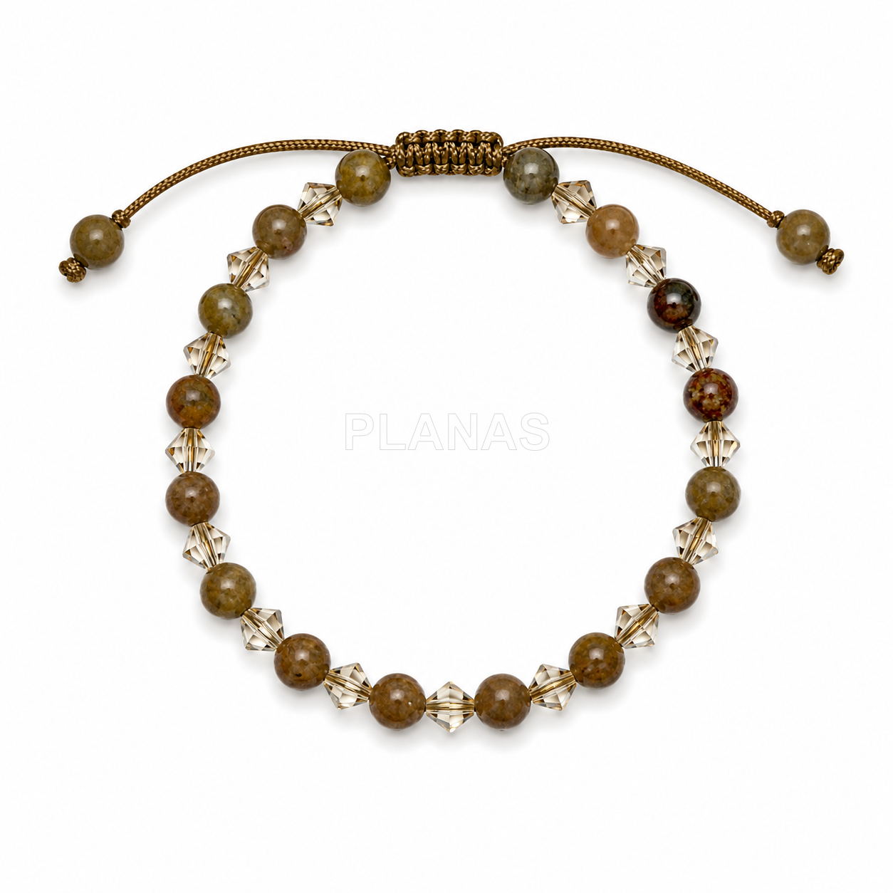 Pulseira de macramê com cristais austríacos e componentes minerais. 