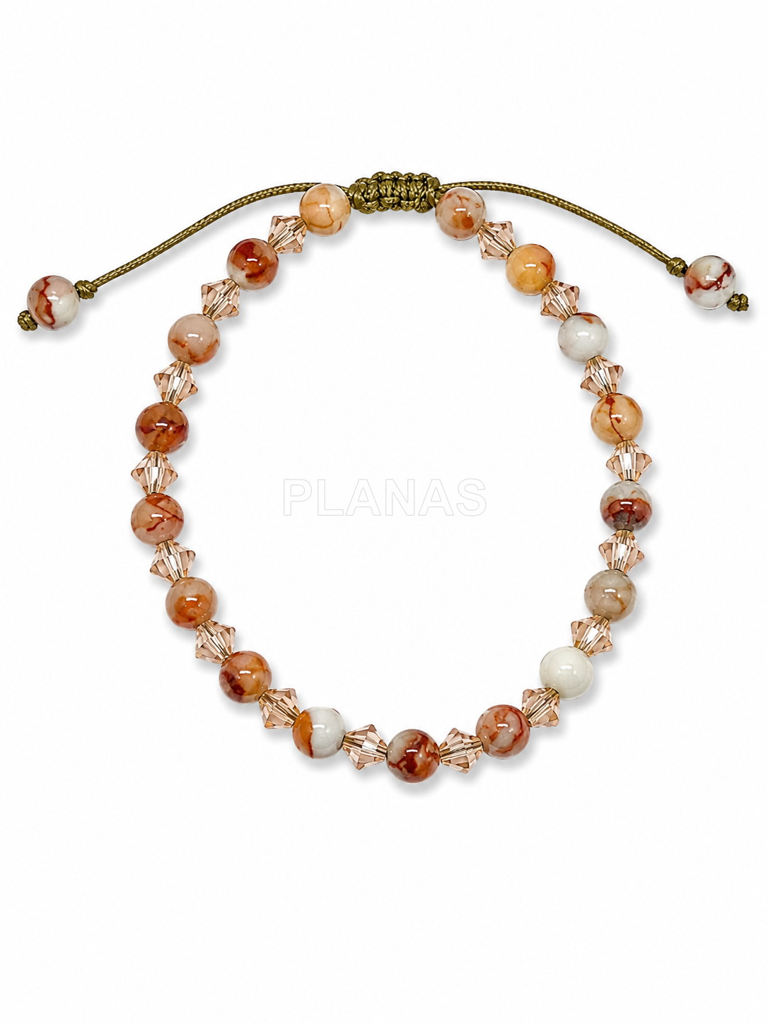 Pulseira de macramê com cristais austríacos e componentes minerais. 