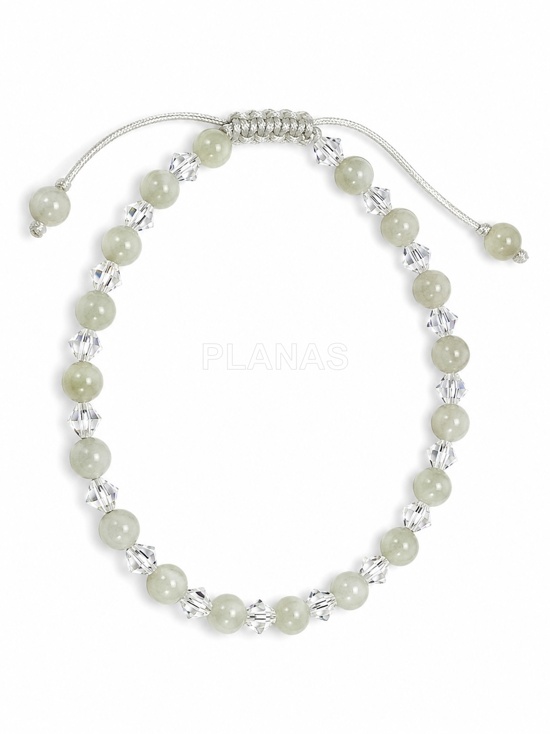 Pulseira de macramê com cristais austríacos e componentes minerais. 