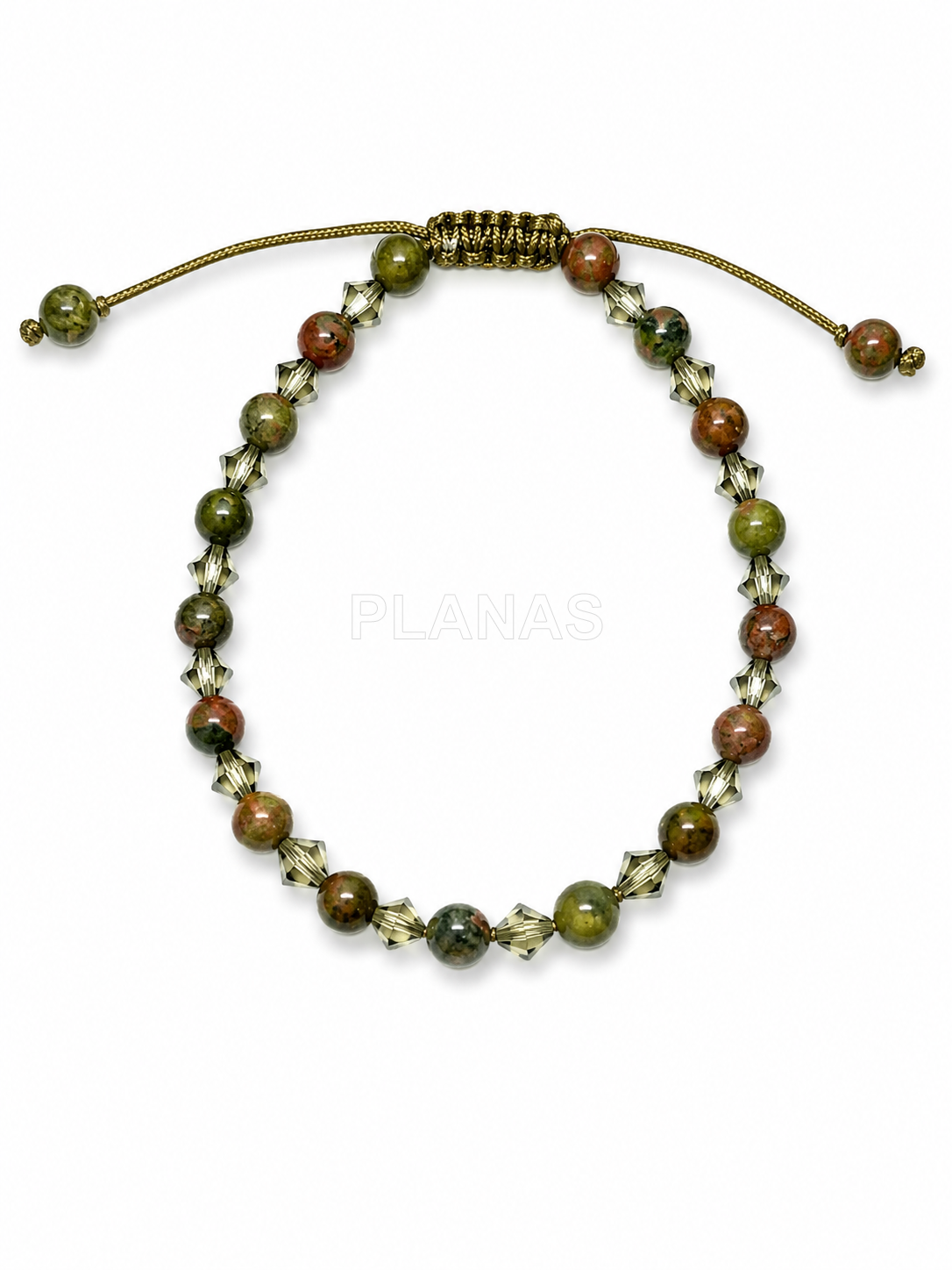 Pulseira de macramê com cristais austríacos e componentes minerais. 