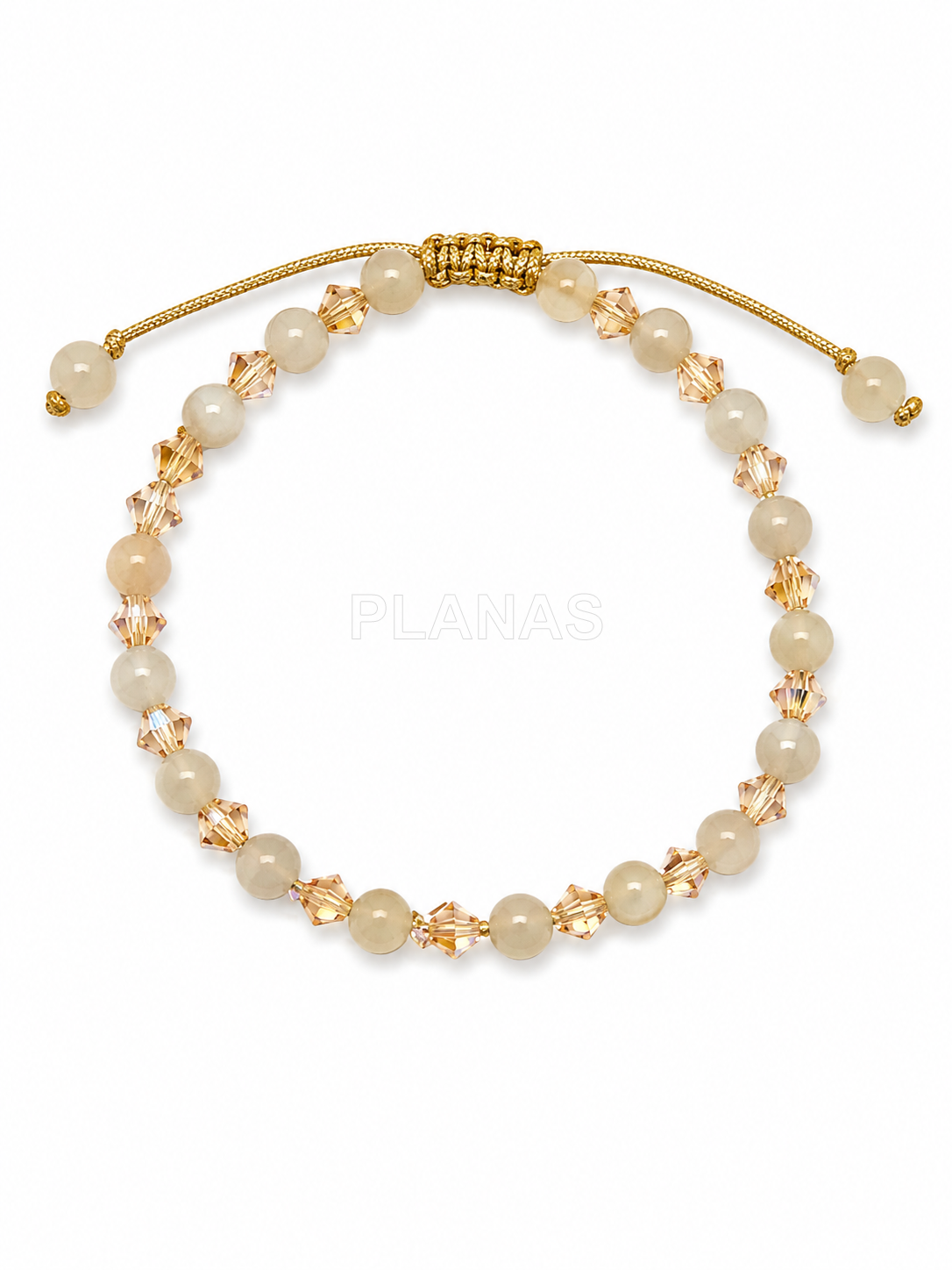 Pulseira de macramê com cristais austríacos e componentes minerais. 