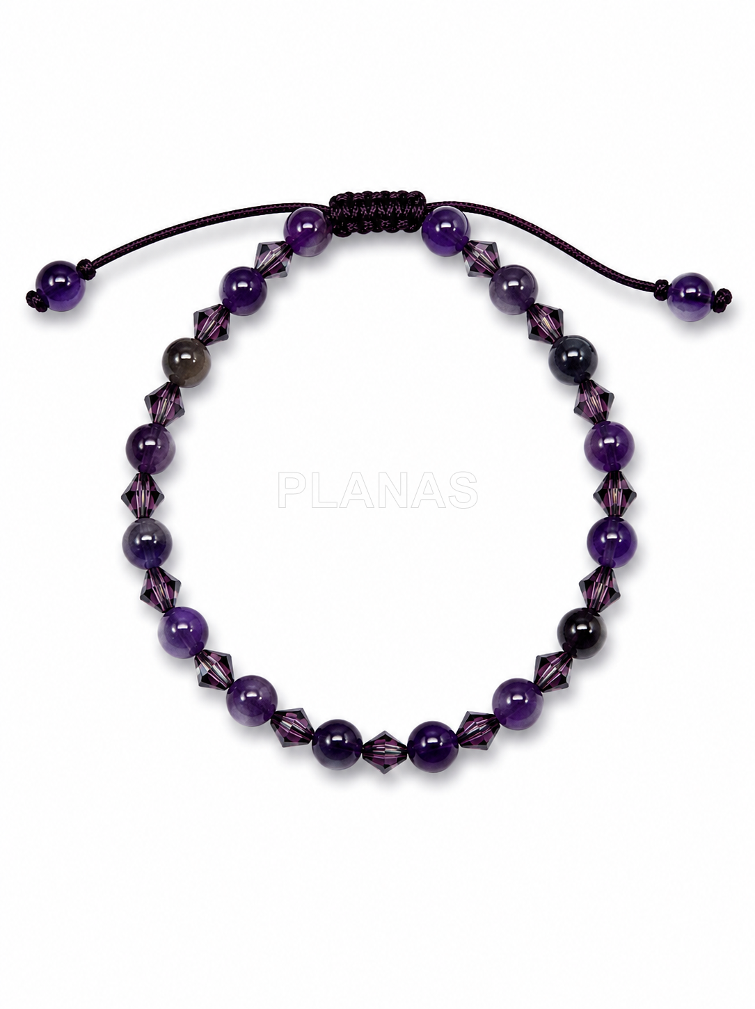 Pulseira de macramê com cristais austríacos e componentes minerais. 