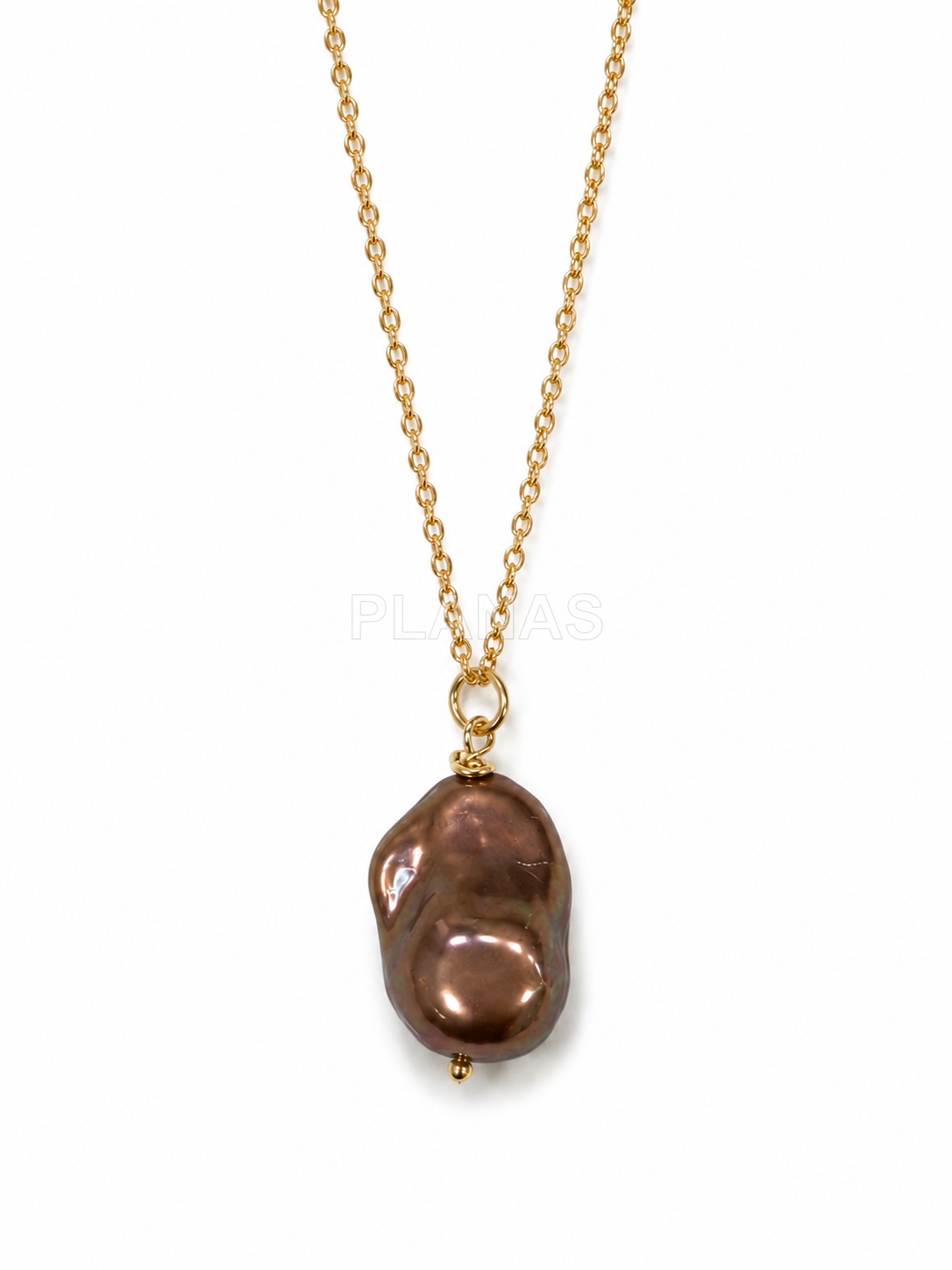 Colar em prata de lei com banho de ouro e pérola barroca.  
