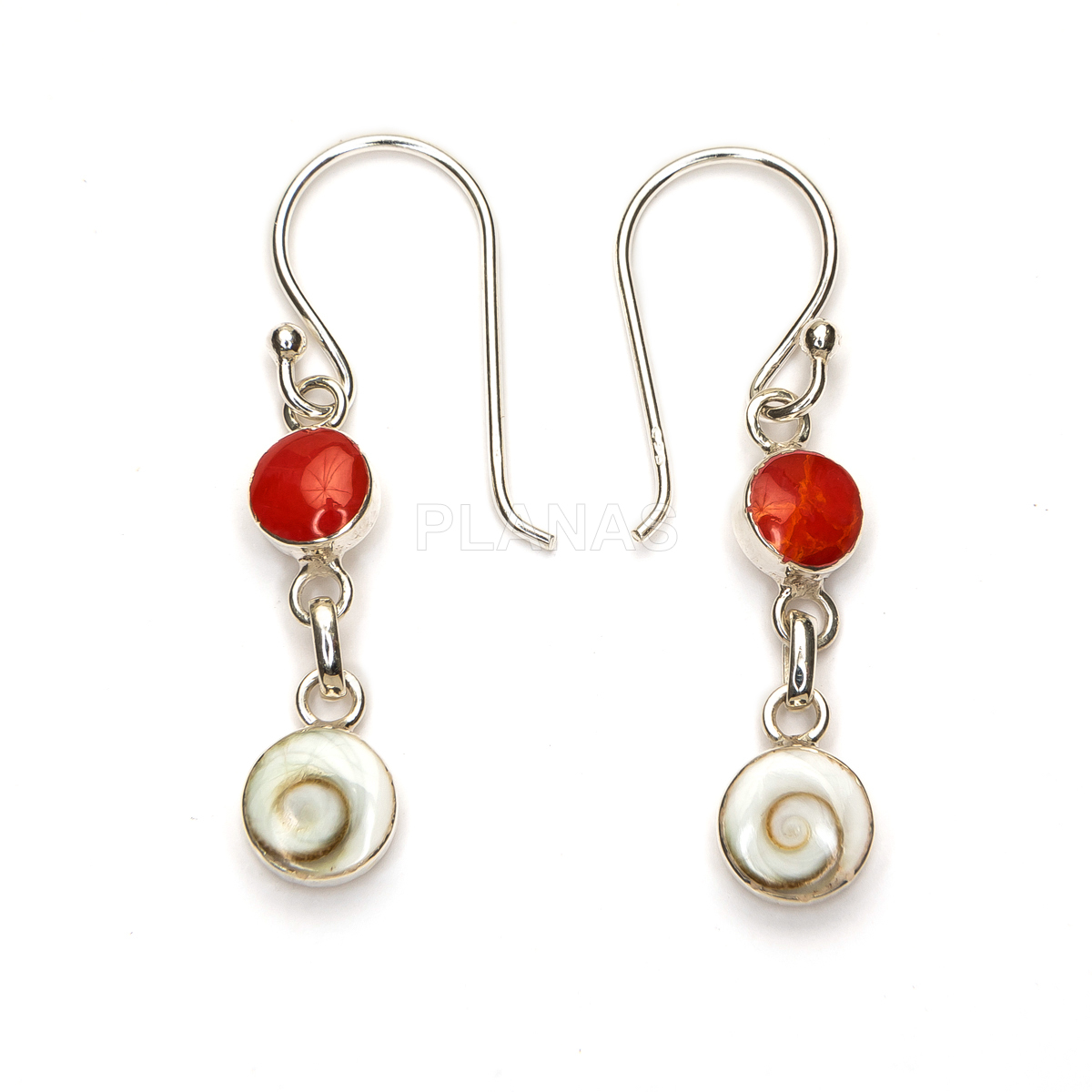 Pendientes en Plata de ley con Shiva y Coral.  