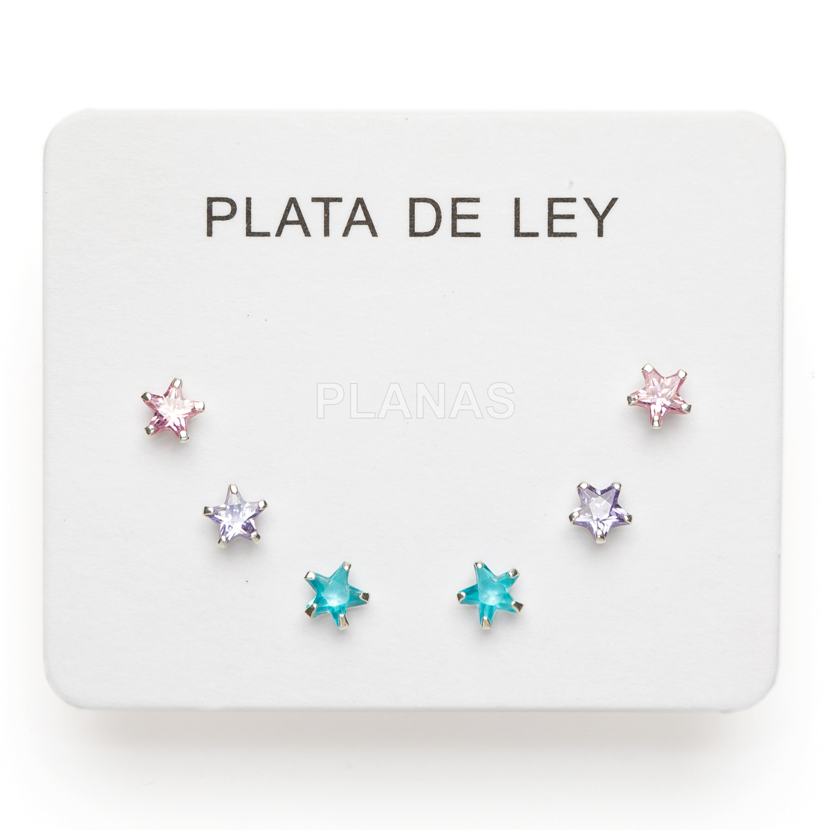 Display de 3pr de Pendientes en Plata de ley y circonitas. ESTRELLAS.