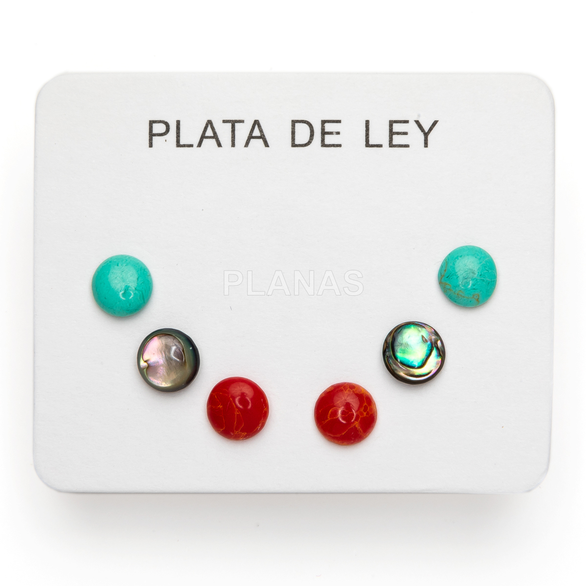 Display de 3pr de Pendientes en Plata de ley. Turquesa, Coral y Abalón.  