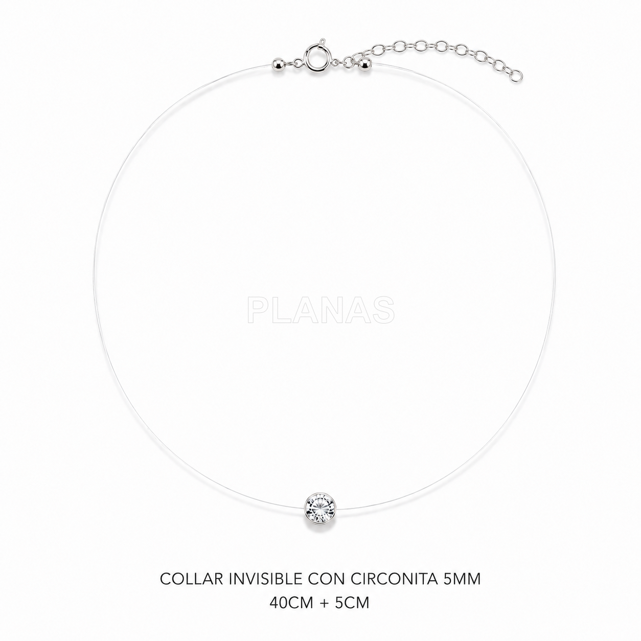 Collar Invisible con circonita de 5mm terminado en plata de ley Rodiada.