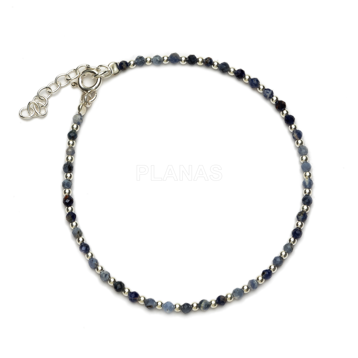 Pulsera en plata de ley y Minerales en 2mm facetado.